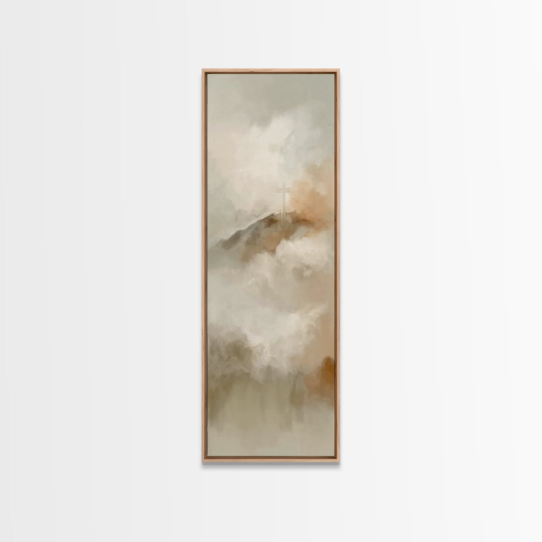 Hopeful Summit Cross – Framed Canvas Print – Narrow Art – Christian Art Canvas – Christian Painting – Christian Wall Art – Christmas Art