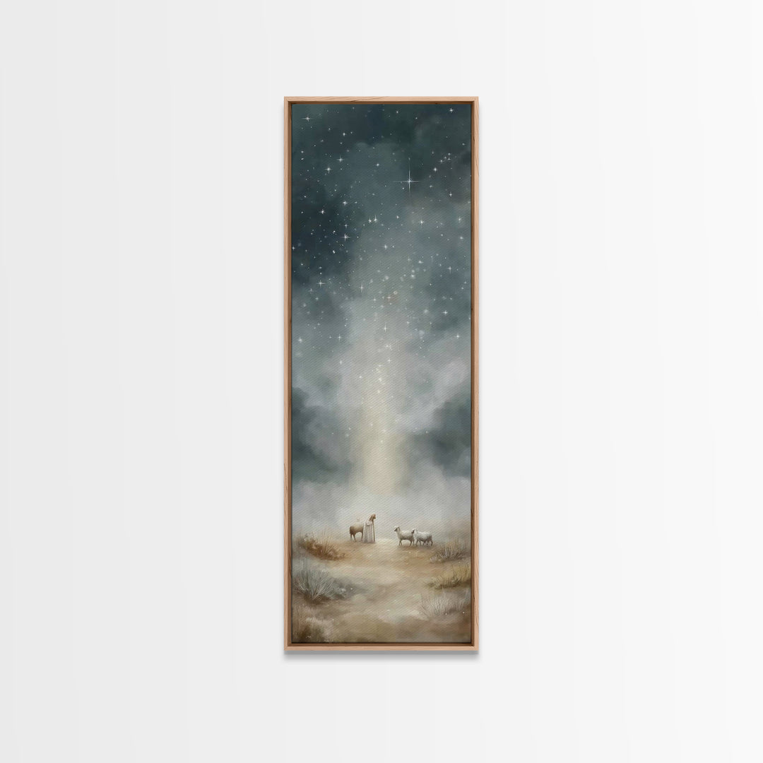 Shepherds Under Stars – Framed Canvas Print – Tall Narrow Wall Art – Christian Art Gift – Christian Wall Art – Christmas Art – Christian Ar