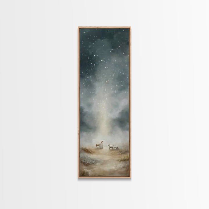 Shepherds Under Stars – Framed Canvas Print – Tall Narrow Wall Art – Christian Art Gift – Christian Wall Art – Christmas Art – Christian Ar