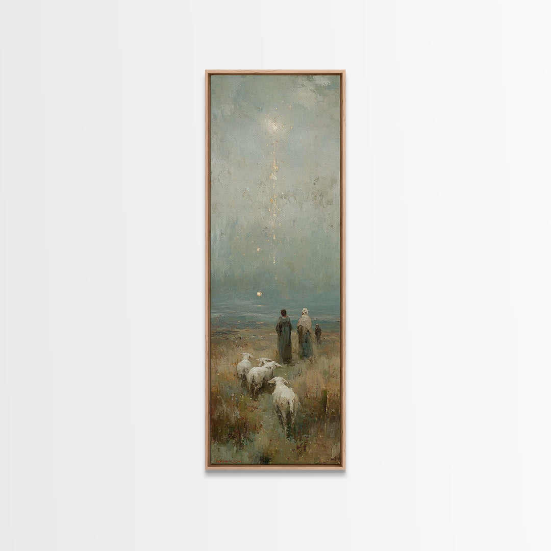 Shepherds At Dawn - Framed Canvas Print - Jesus Painting - Christian Art Canvas - Christian Christmas Art - Narrow Art - Christian Wall Art