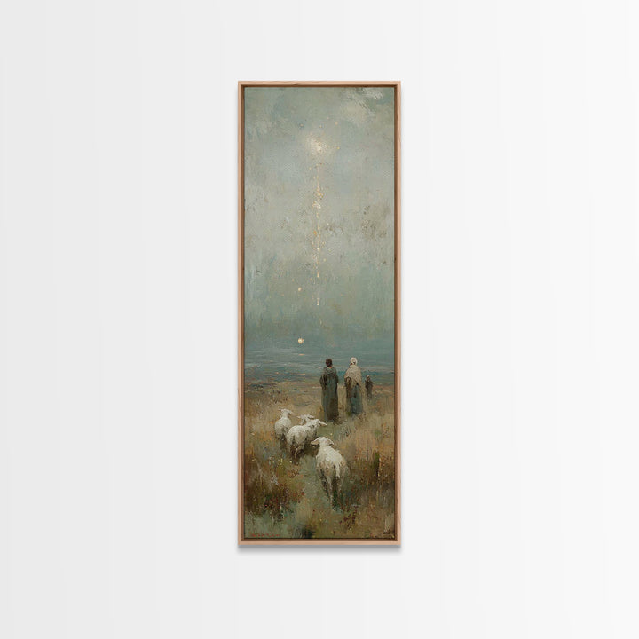 Shepherds At Dawn - Framed Canvas Print - Jesus Painting - Christian Art Canvas - Christian Christmas Art - Narrow Art - Christian Wall Art