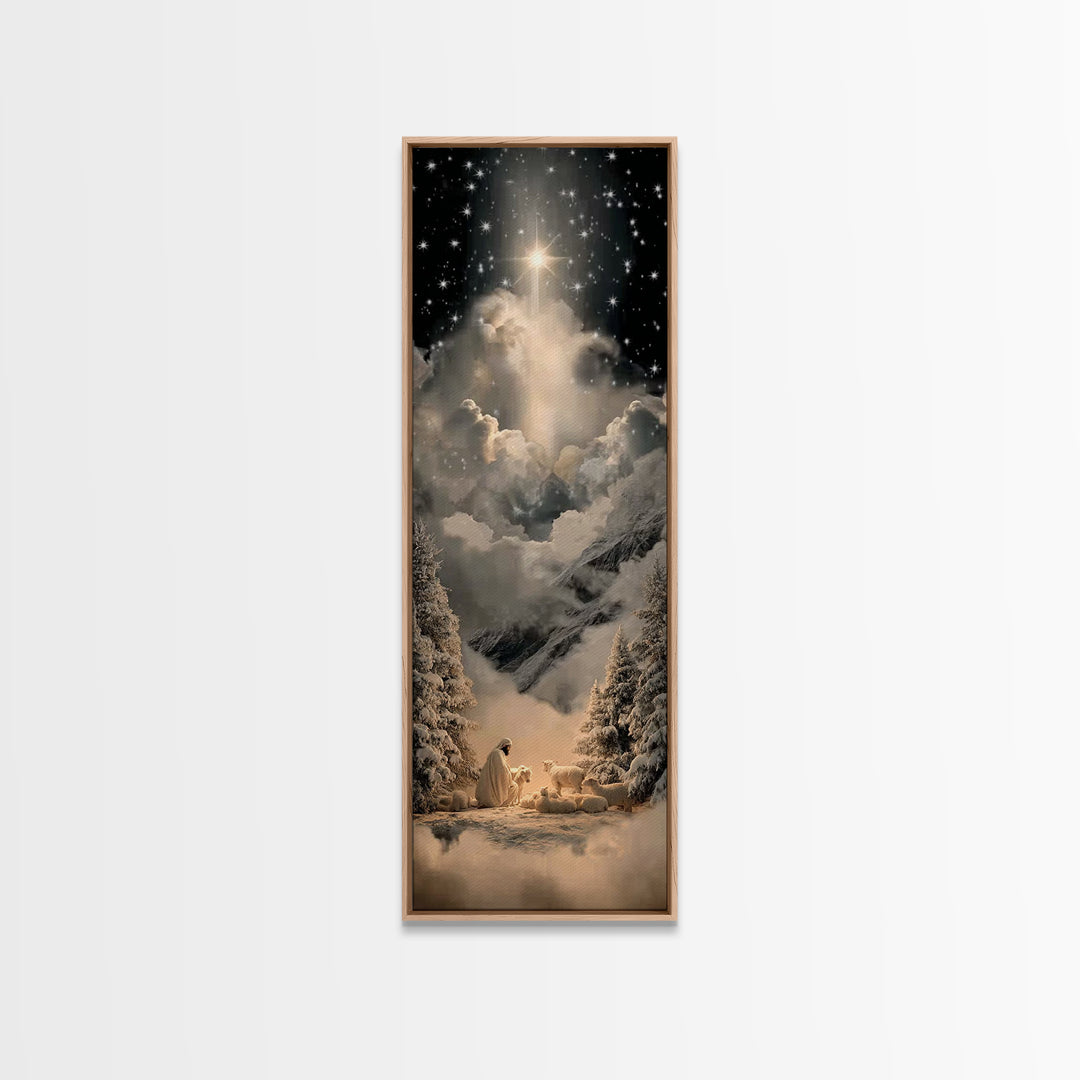 Silent Bethlehem - Framed Canvas Print - Christian Wall Art - Tall Skinny Art Print - Christian Art Canvas - Jesus Painting - Christian Chr