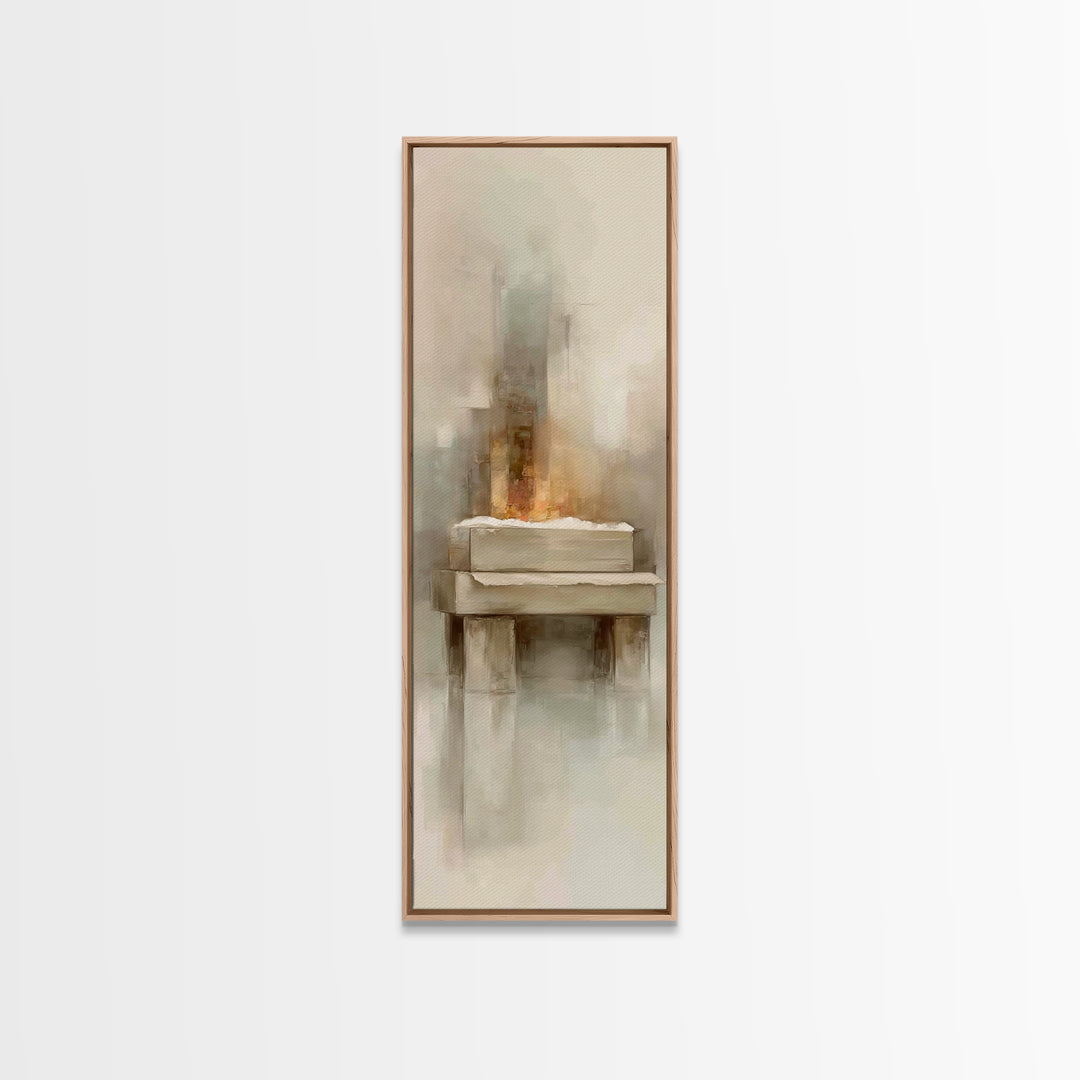 Winter Nativity Light - Framed Canvas Print - Christian Wall Art - Christian Christmas Art - Tall Narrow Wall Art - Christian Art Canvas -