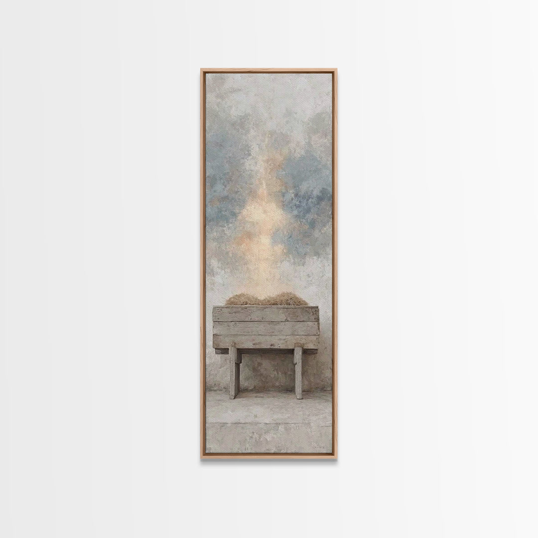 Holy Manger Light – Framed Canvas Print – Christian Wall Art – Christian Art Canvas – Narrow Art – Christian Christmas Art – Jesus Painting