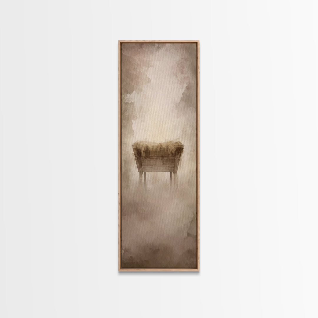 Grace In The Manger – Framed Canvas Print – Christian Christmas Art – Christian Wall Art – Tall Skinny Art Print – Christian Art Canvas – J