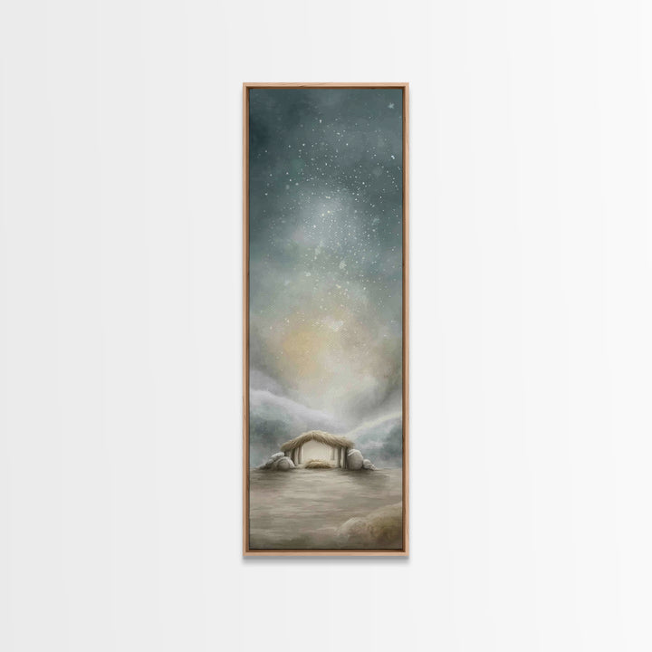 Winter Stable Hope – Framed Canvas Print – Christian Wall Art – Tall Narrow Wall Art – Christian Art Canvas – Jesus Painting – Christian Ch