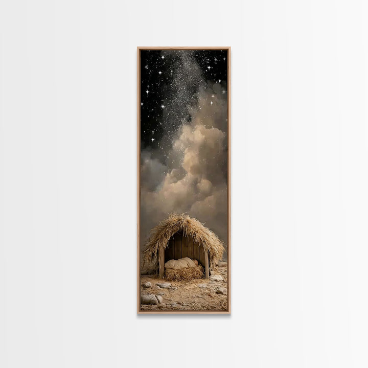 Nativity Night Sky – Framed Canvas Print – Christian Wall Art – Jesus Painting – Skinny Art – Christian Art Canvas – Christian Christmas Ar