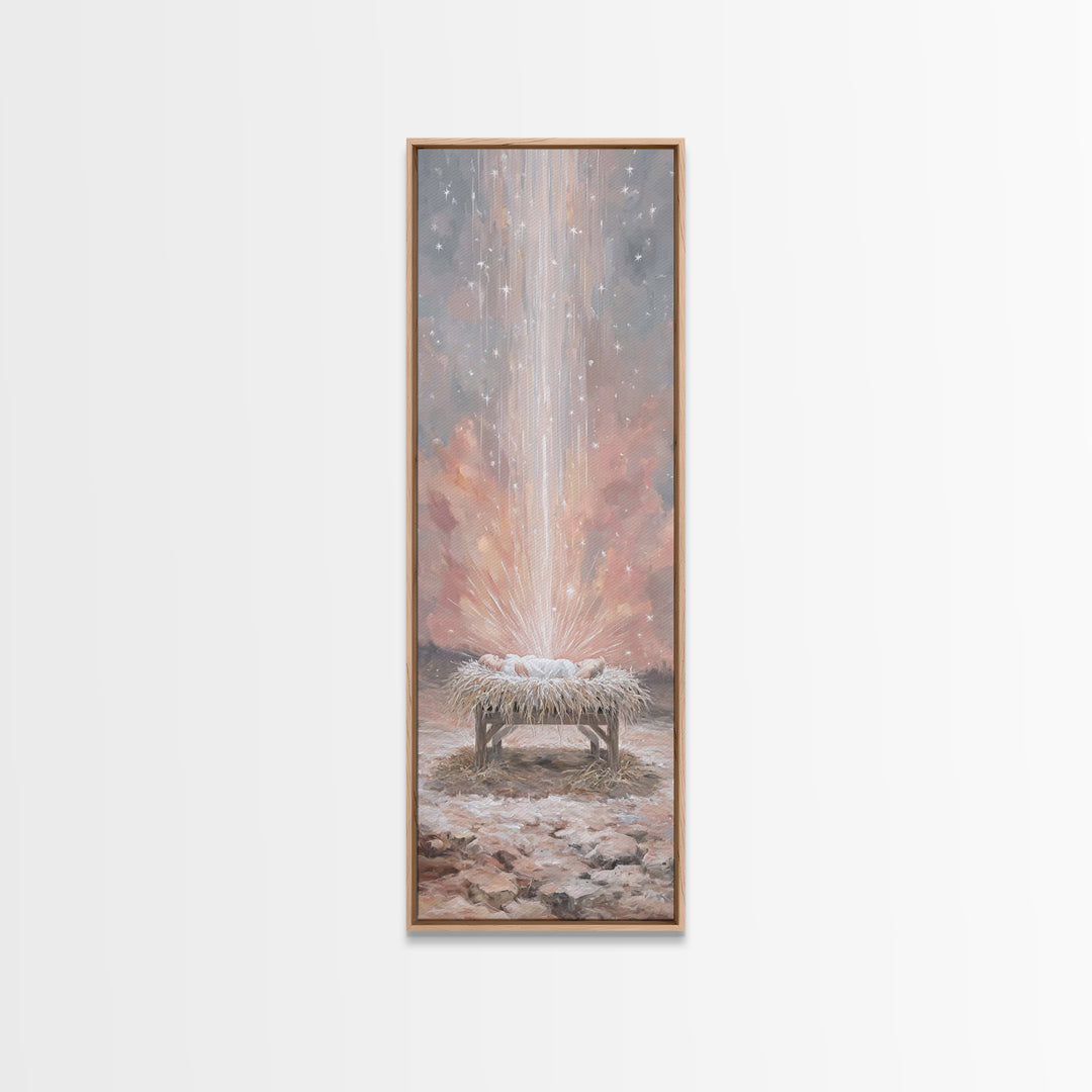 Heavenly Child Light – Framed Canvas Print – Christian Art Canvas – Christian Christmas Art – Christian Wall Art – Tall Skinny Art Print –