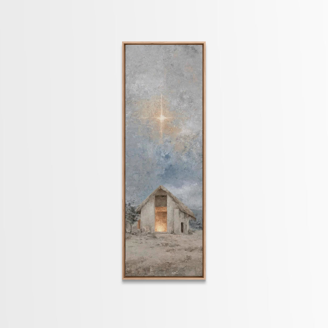 Sacred Stable Star – Framed Canvas Print – Skinny Art – Christian Art Canvas – Christian Wall Art – Christian Christmas Art – Jesus Paintin