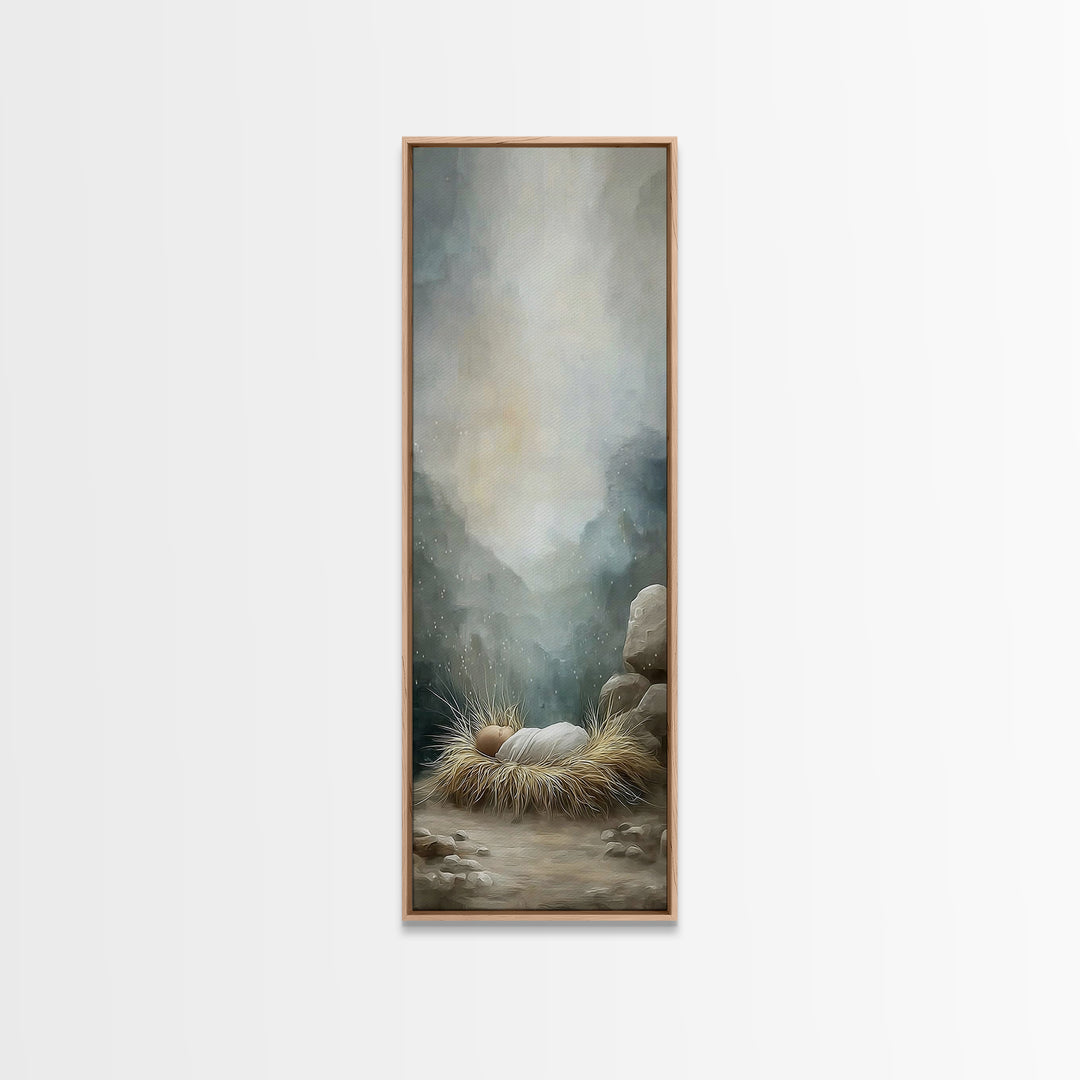 Holy Manger Peace – Framed Canvas Print – Christian Wall Art – Christian Art Canvas – Jesus Painting – Tall Narrow Wall Art