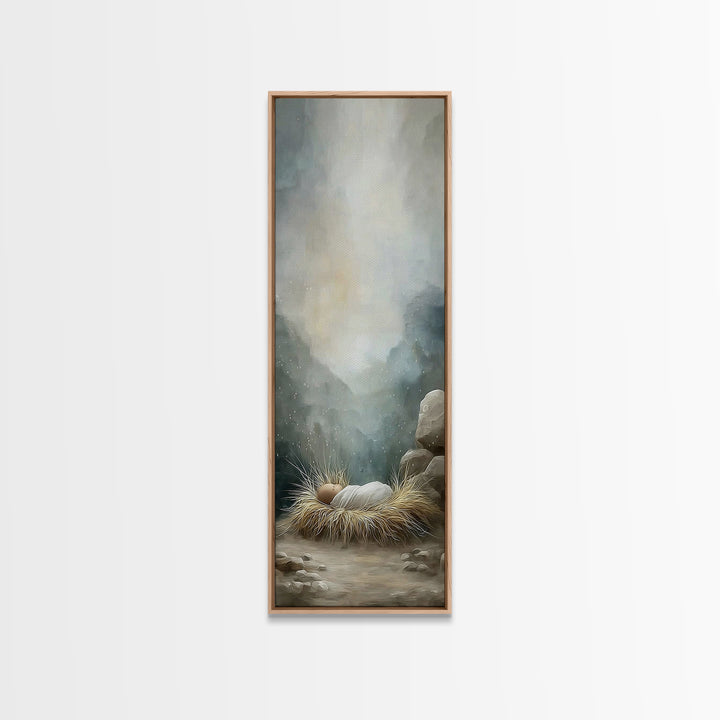Holy Manger Peace – Framed Canvas Print – Christian Wall Art – Christian Art Canvas – Jesus Painting – Tall Narrow Wall Art