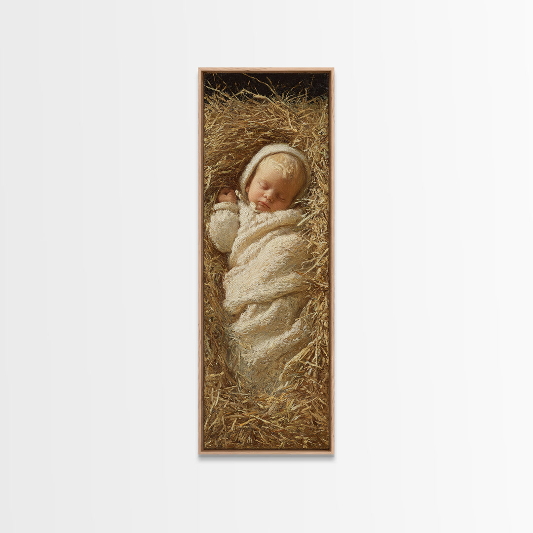 Infant Messiah Grace, Framed Canvas Print, Christian Wall Art, Jesus Painting, Christian Art Canvas, Tall Skinny Art Print