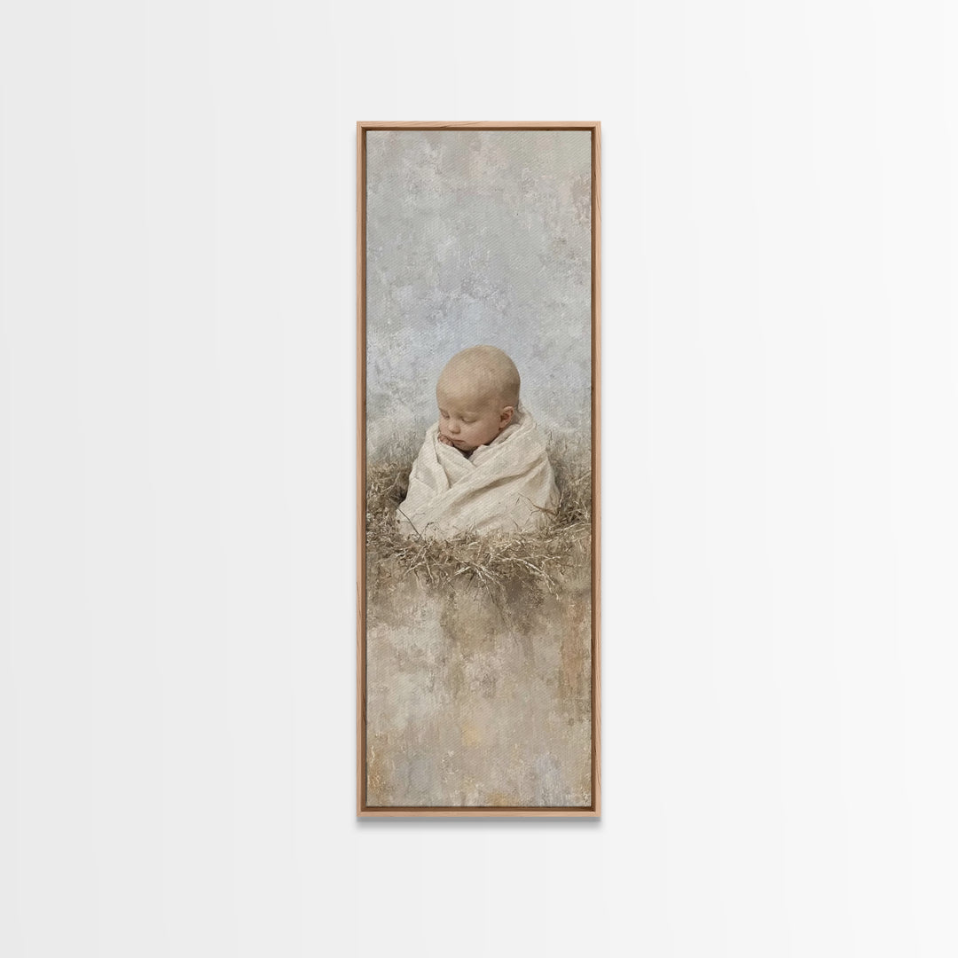 Silent Nativity Stillness – Framed Canvas Print – Christian Art Canvas – Christian Wall Art – Jesus Painting – Skinny Art