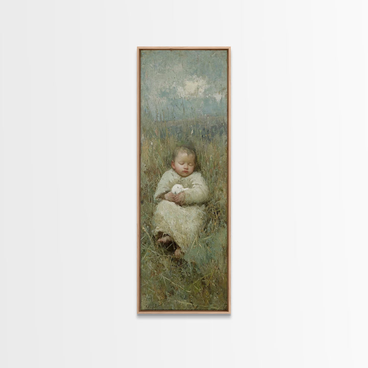 Divine Infant Calm, Framed Canvas Print, Christian Wall Art, Christian Art Canvas, Jesus Painting, Narrow Art