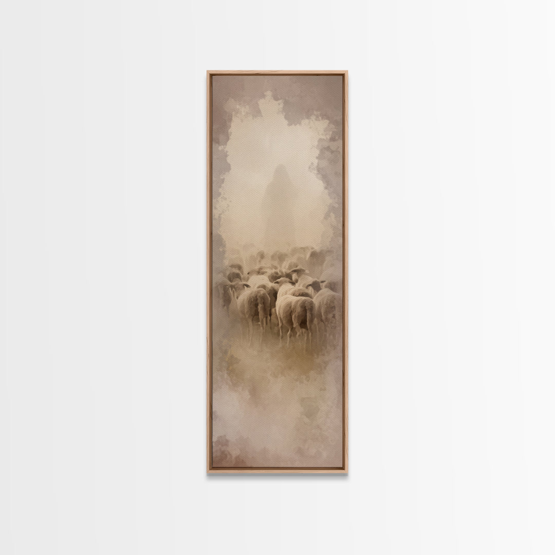 Sacred Dawn Haze | Framed Canvas Print | Christian Art Canvas | Tall Skinny Art Print | Jesus Christmas Art | Modern Christian Art | Christ