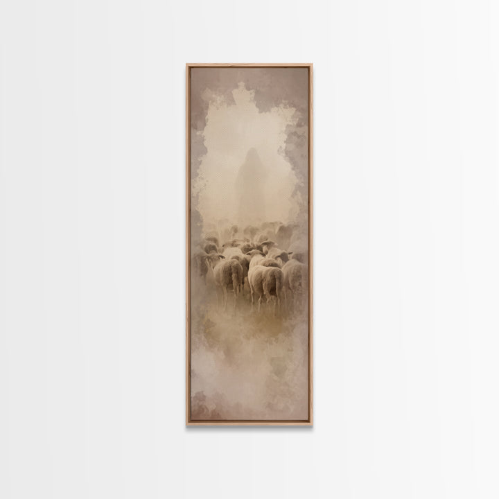 Sacred Dawn Haze | Framed Canvas Print | Christian Art Canvas | Tall Skinny Art Print | Jesus Christmas Art | Modern Christian Art | Christ