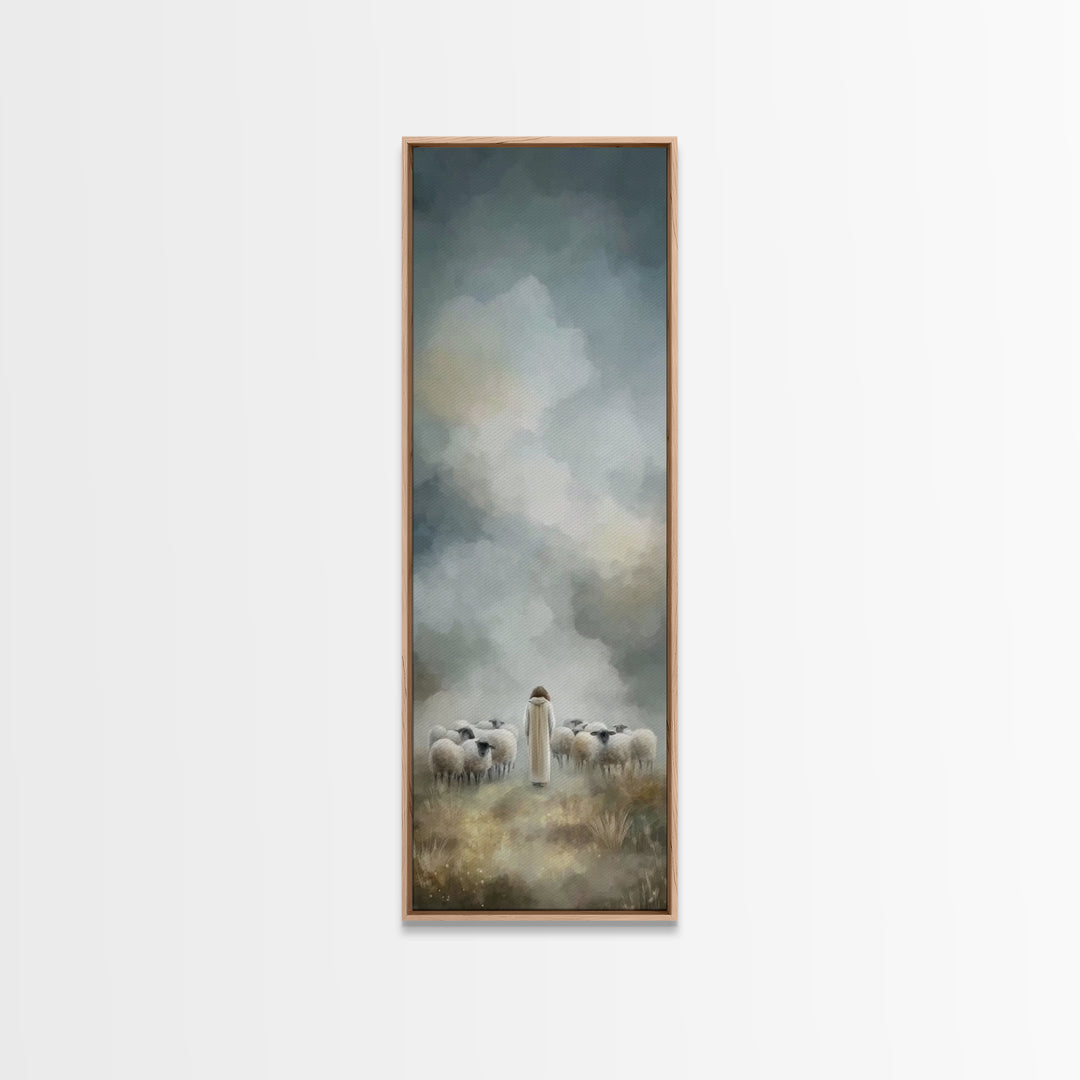 Heavenly Pasture Light, Framed Canvas Print, Christian Christmas Art, Skinny Art, Christian Art Canvas, Jesus Painting, Christian Decor, Ch
