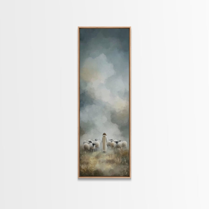Heavenly Pasture Light, Framed Canvas Print, Christian Christmas Art, Skinny Art, Christian Art Canvas, Jesus Painting, Christian Decor, Ch