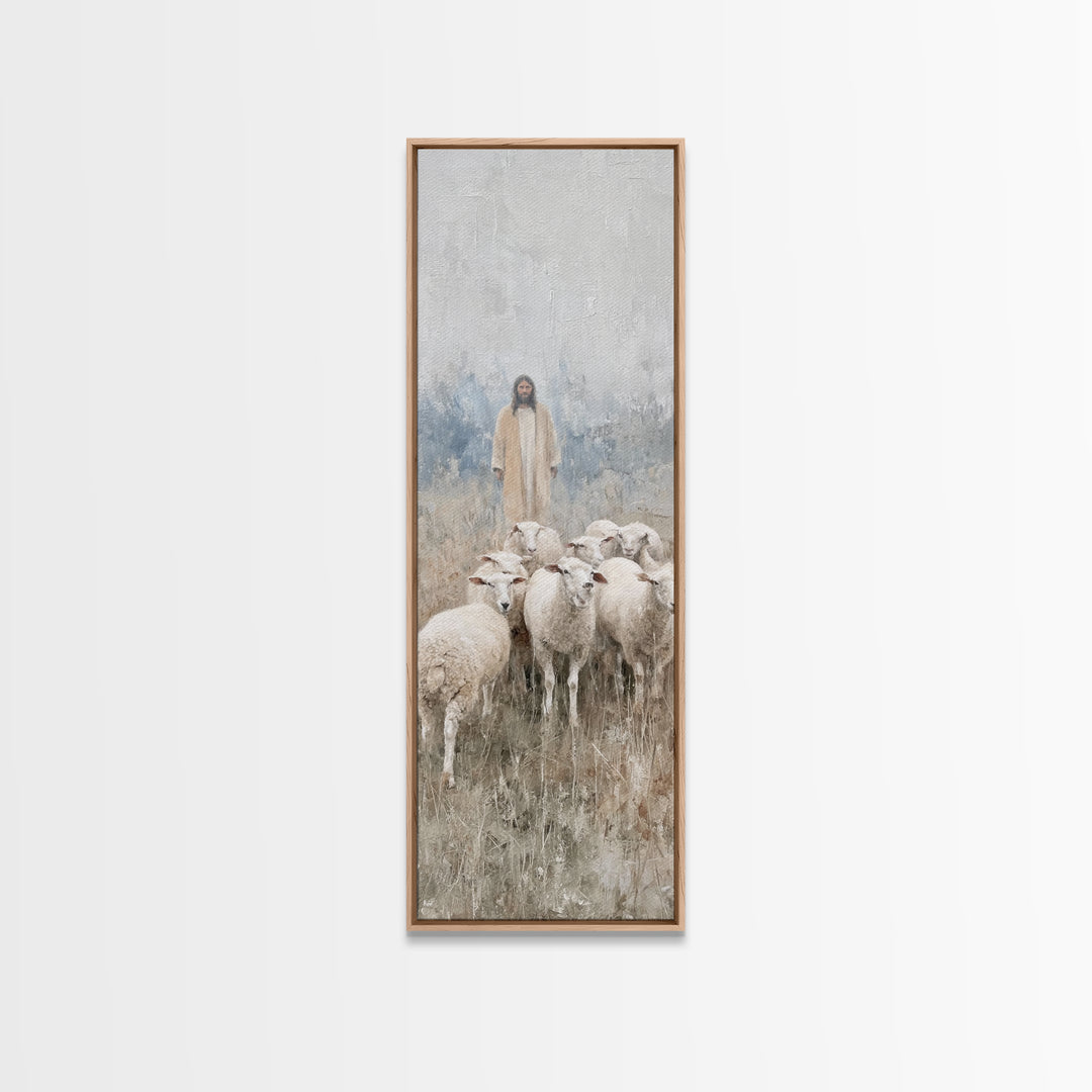 Shepherd’s Calm Journey | Framed Canvas Print | Christian Art Canvas | Tall Skinny Art Print | Jesus Painting | Christian Christmas Art | C