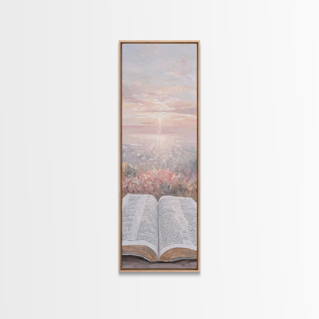 Dawn Of Scripture – Framed Canvas Print – Narrow Art – Christian Art – Christian Art Canvas – Christian Wall Art – Christmas Art – Christia