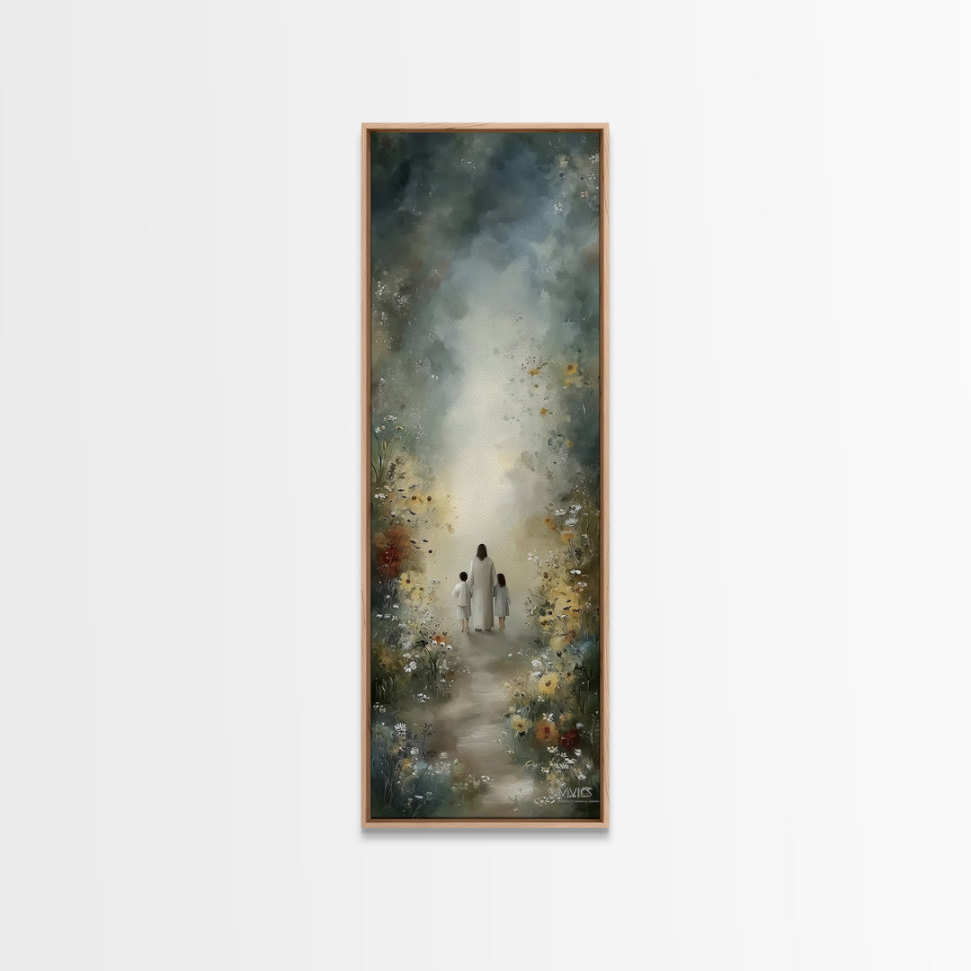 Floral Haven | Framed Canvas Print | Christian Art Print | Narrow Art | Jesus Painting | Christian Wall Art | Christmas Art