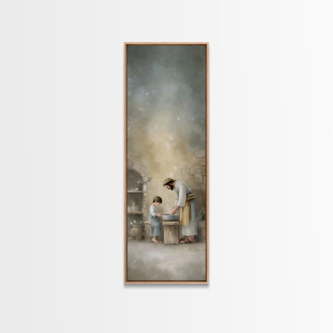 Humble Lessons | Framed Canvas Print | Christian Wall Art | Skinny Art | Christian Art Canvas | Jesus Painting | Christmas Art