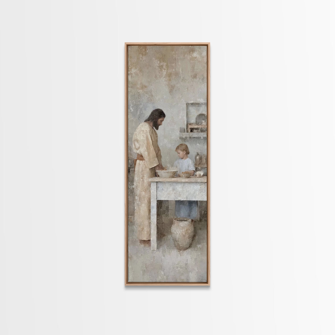 Bread Of Comfort, Framed Canvas Print, Christian Art Canvas, Narrow Art, Jesus Painting, Christian Wall Art, Christmas Art