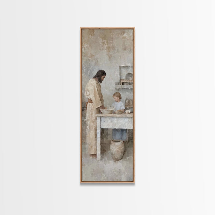Bread Of Comfort, Framed Canvas Print, Christian Art Canvas, Narrow Art, Jesus Painting, Christian Wall Art, Christmas Art