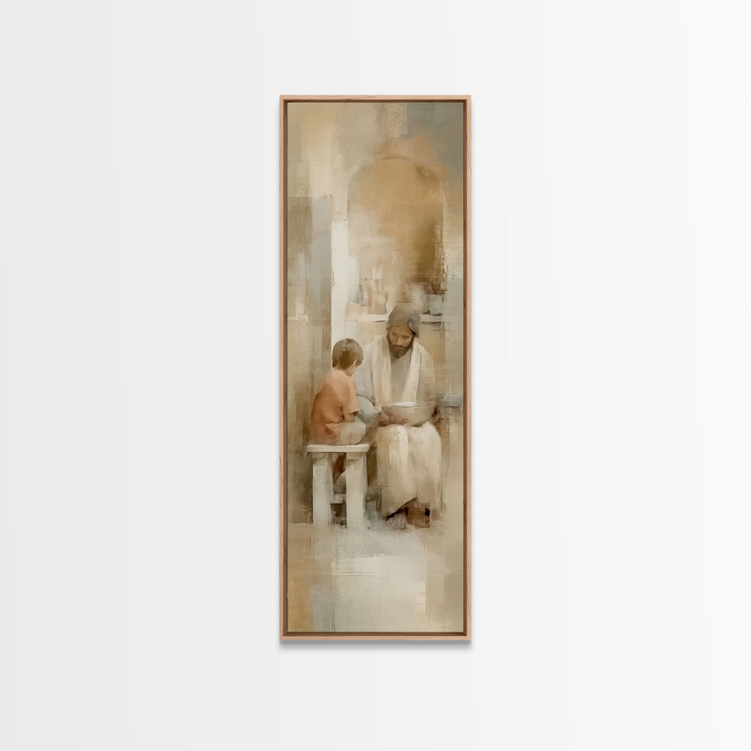 Quiet Child Blessing – Framed Canvas Print – Christian Wall Art – Jesus Painting – Tall Narrow Wall Art – Christian Art Canvas – Skinny Art