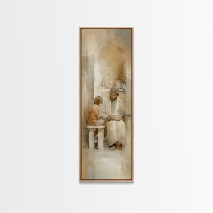 Quiet Child Blessing – Framed Canvas Print – Christian Wall Art – Jesus Painting – Tall Narrow Wall Art – Christian Art Canvas – Skinny Art