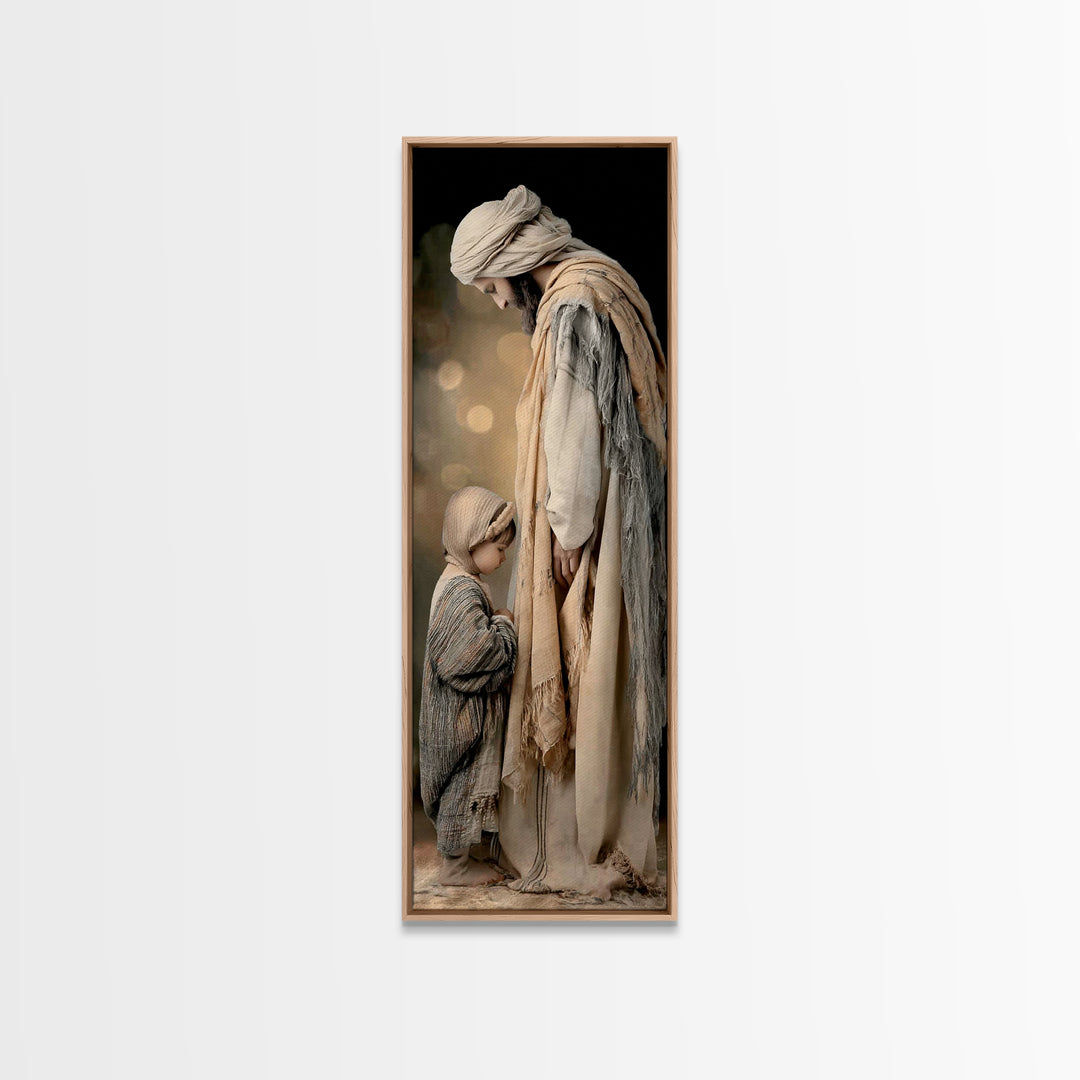 Tender Refuge Light – Framed Canvas Print – Christian Art Canvas – Jesus Painting – Christian Wall Art – Tall Skinny Art Print – Christian