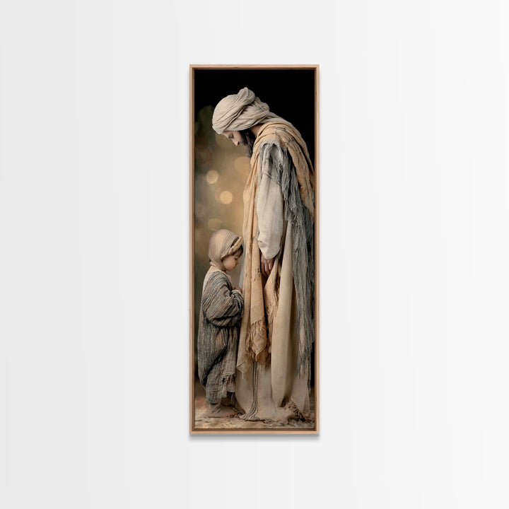 Tender Refuge Light – Framed Canvas Print – Christian Art Canvas – Jesus Painting – Christian Wall Art – Tall Skinny Art Print – Christian