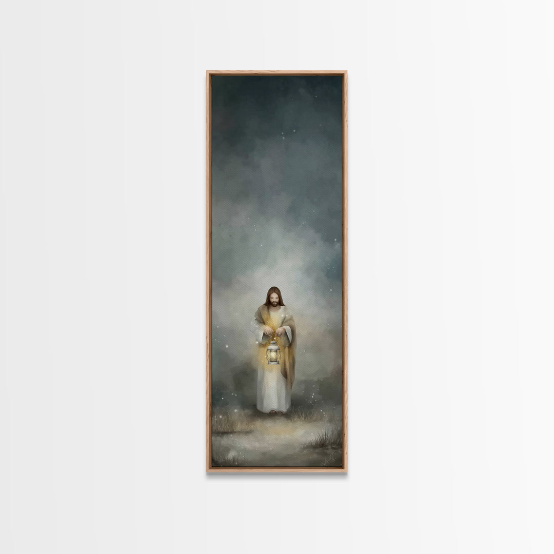 Lantern Of Mercy – Framed Canvas Print – Jesus Painting – Christian Art – Christian Wall Art – Skinny Art – Christian Art Canvas – Tall Nar