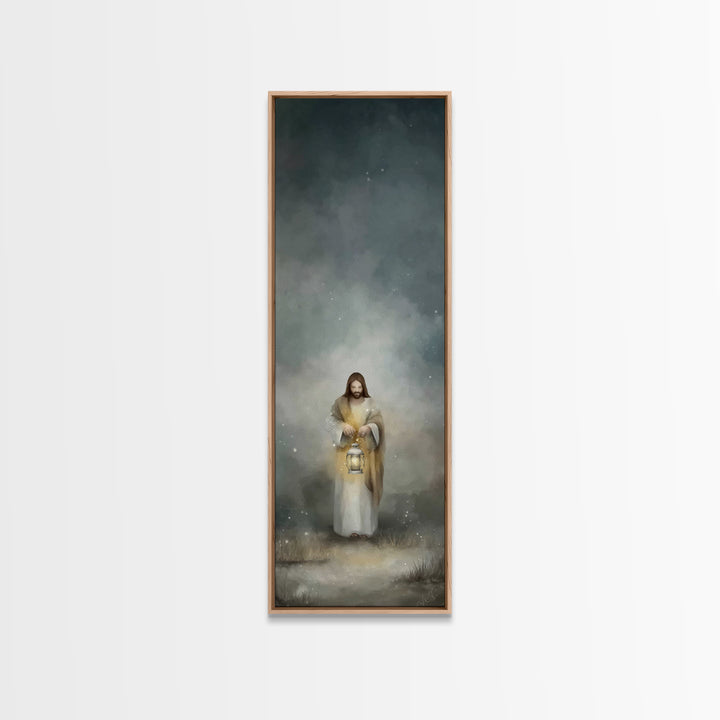 Lantern Of Mercy – Framed Canvas Print – Jesus Painting – Christian Art – Christian Wall Art – Skinny Art – Christian Art Canvas – Tall Nar