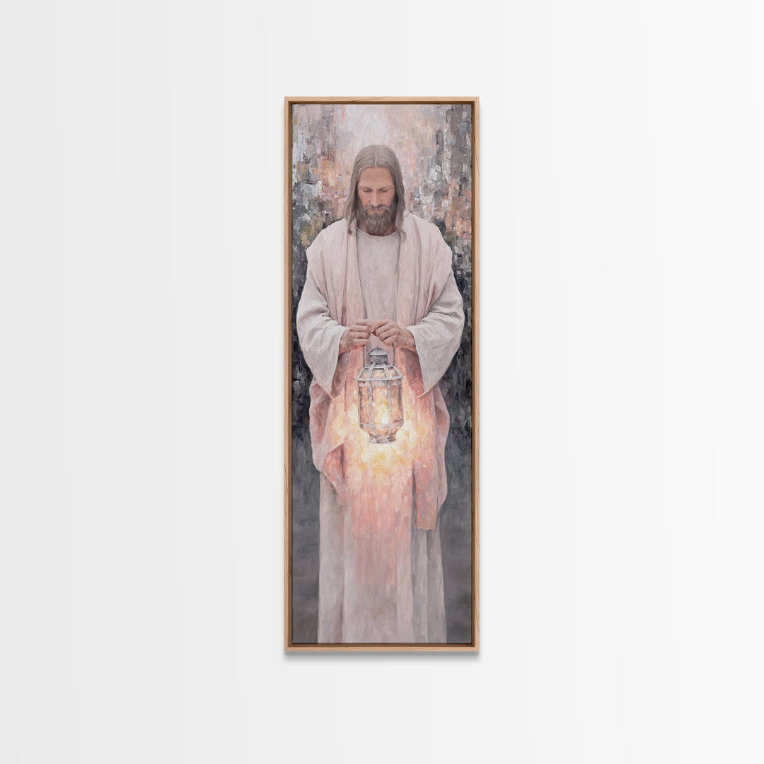 Radiant Night Watch – Framed Canvas Print – Christian Art Canvas – Skinny Art – Jesus Painting – Christian Wall Art – Narrow Art – Minimali