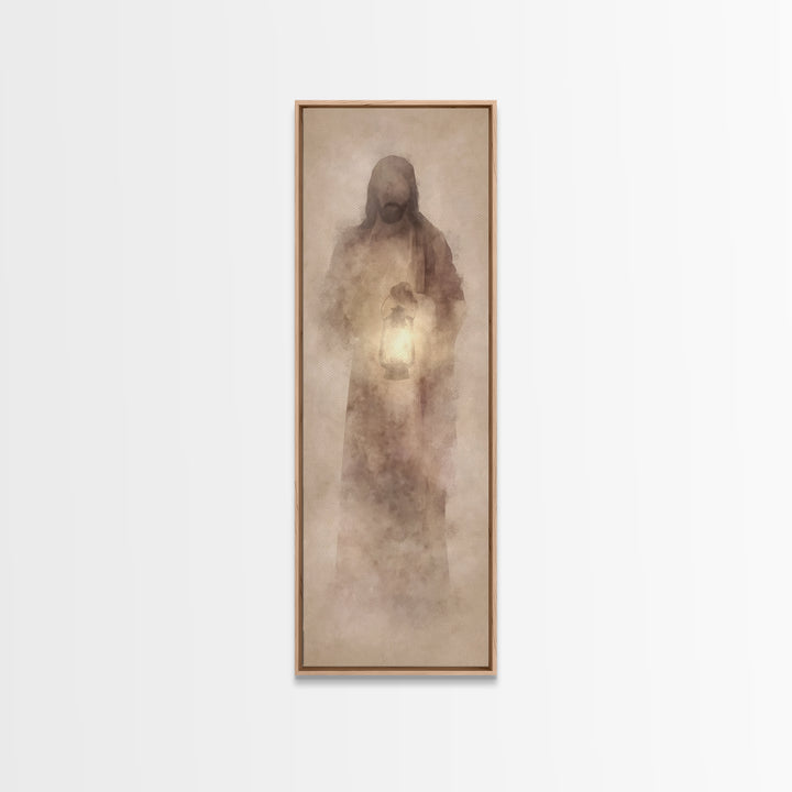 Soft Dawn Presence – Framed Canvas Print – Skinny Art – Christian Art Canvas – Christian Wall Art – Jesus Painting – Narrow Art – Modern Ch