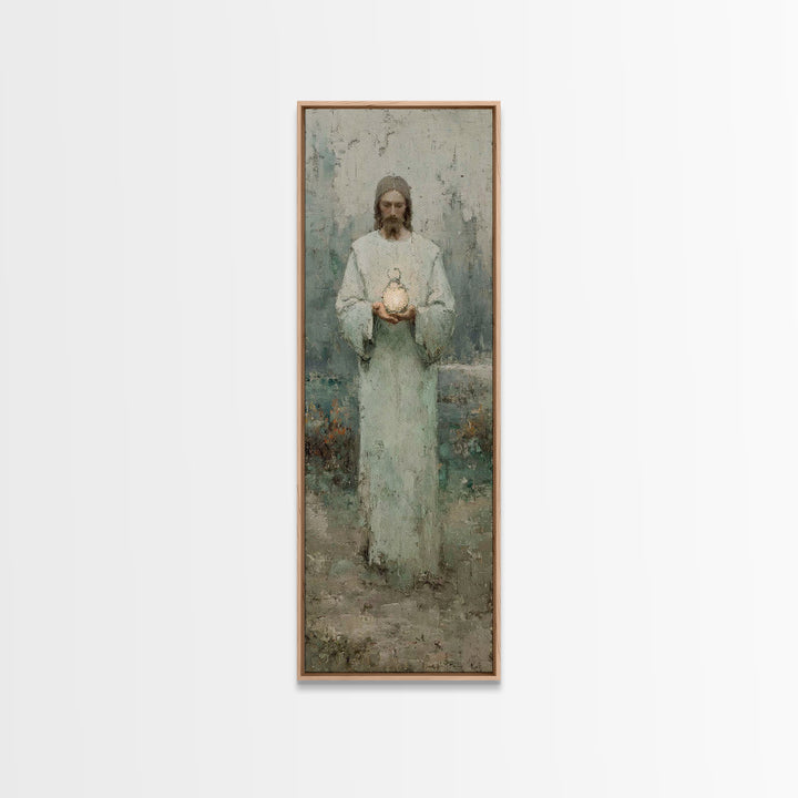 Hushed Lantern Grace – Framed Canvas Print – Narrow Art – Christian Wall Art – Christian Art Canvas – Jesus Painting – Skinny Art – Large C