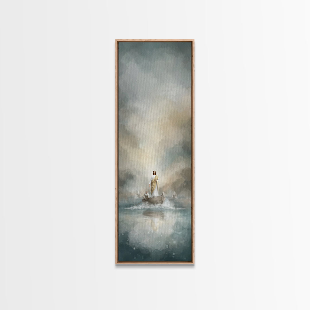 Shoreline Grace Rising, Framed Canvas Print, Tall Narrow Wall Art, Christian Wall Art, Jesus Painting, Christian Art Print, Christmas Art