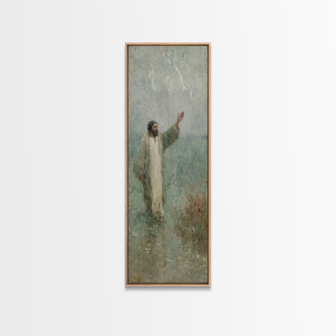 Eternal Shelter, Framed Canvas Print, Tall Narrow Wall Art, Christian Art, Jesus Painting, Christian Canvas, Christmas Art