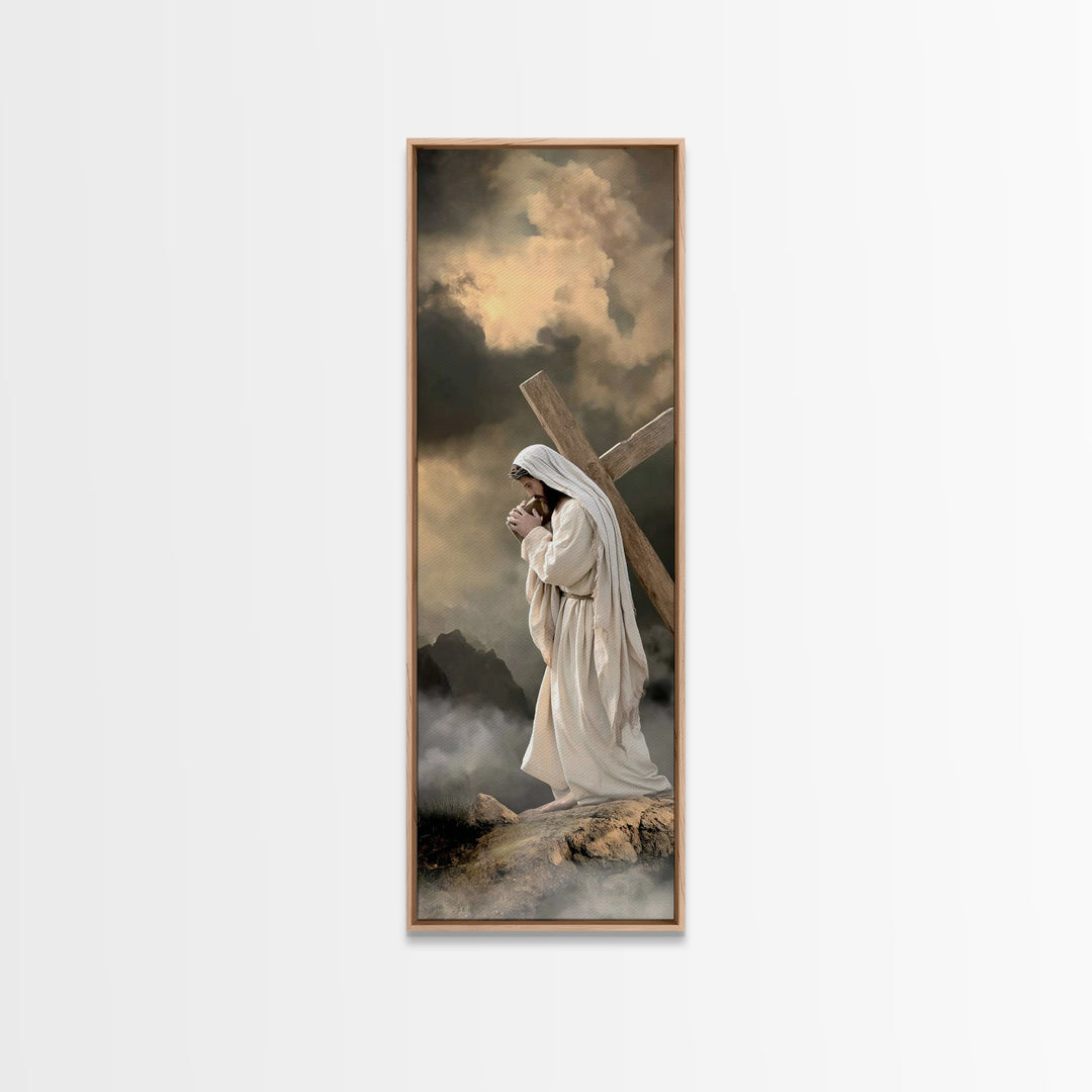 Burden Of Mercy, Framed Canvas Print, Christian Art Canvas, Jesus Painting, Tall Narrow Wall Art, Christian Wall Art, Christian Decoration