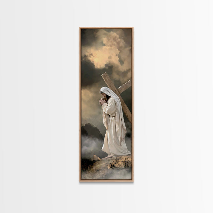 Burden Of Mercy, Framed Canvas Print, Christian Art Canvas, Jesus Painting, Tall Narrow Wall Art, Christian Wall Art, Christian Decoration