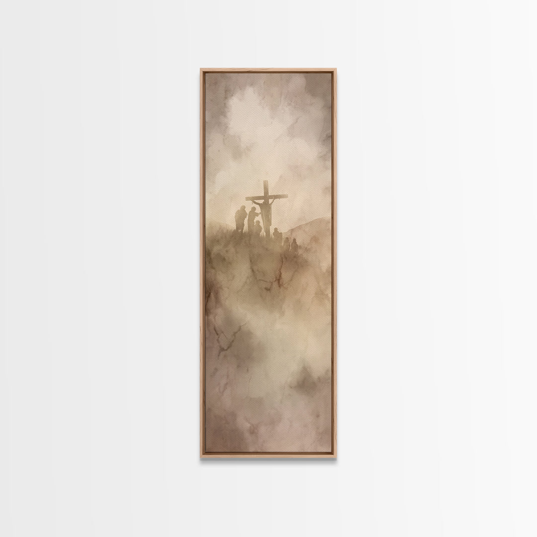 Hilltop Redemption – Framed Canvas Print – Christian Art – Jesus Painting Canvas – Tall Skinny Art Print – Christian Wall Art – Christmas A