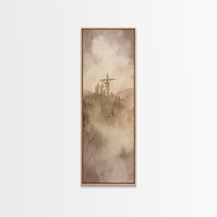 Hilltop Redemption – Framed Canvas Print – Christian Art – Jesus Painting Canvas – Tall Skinny Art Print – Christian Wall Art – Christmas A