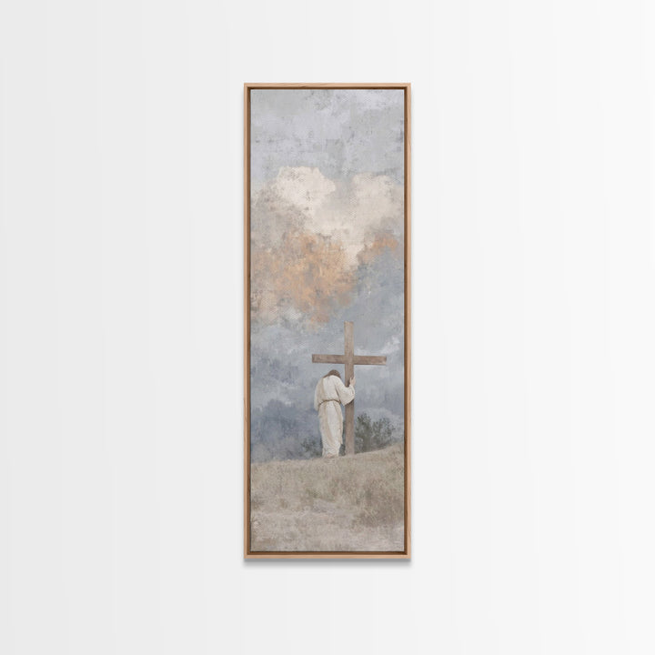 Calvary Shadows, Framed Canvas Print, Christian Art Work, Jesus Wall Art, Narrow Art, Christian Christmas Art, Christian Decor For Home