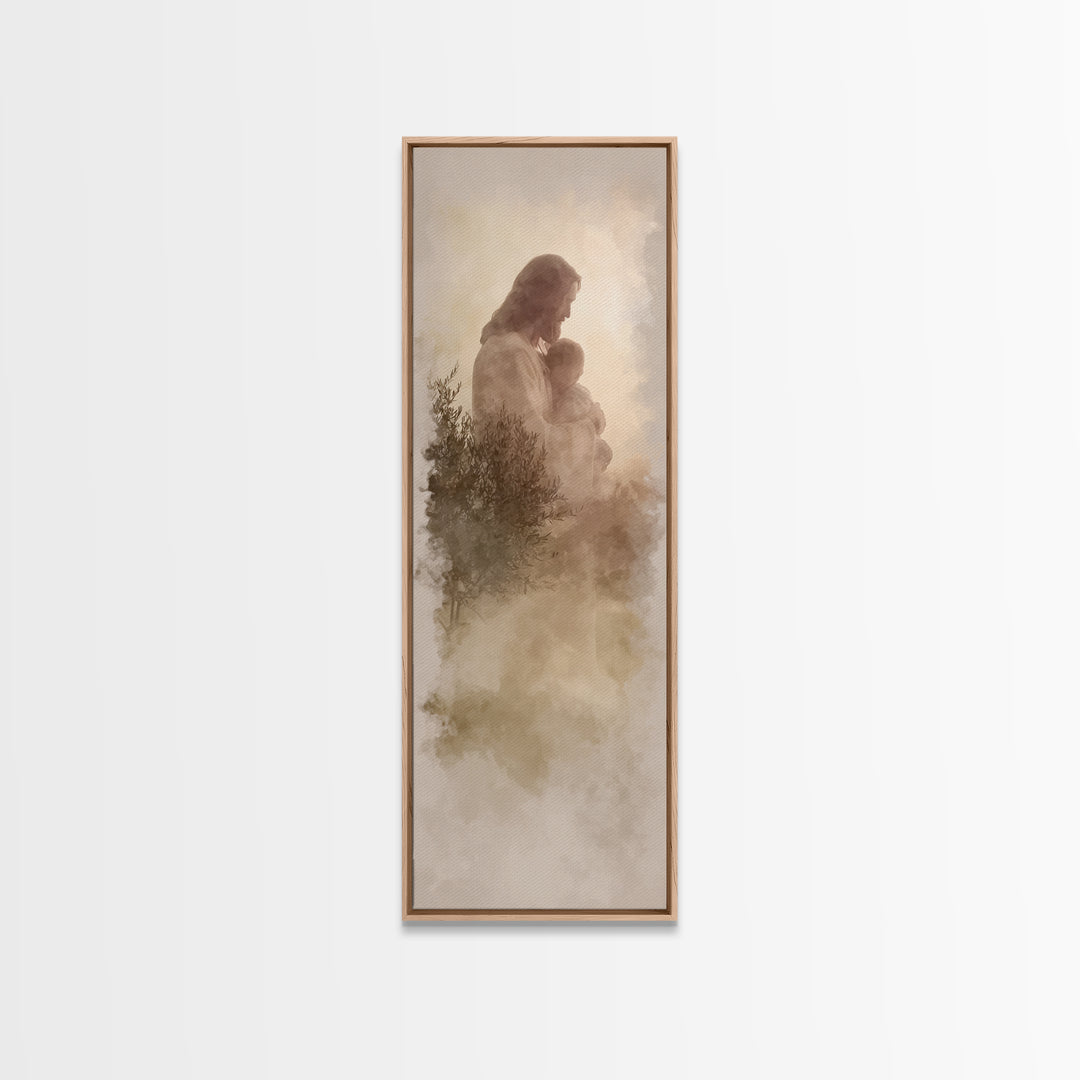 Olive Grove Peace | Framed Canvas Print | Christian Art Work | Jesus Painting | Tall Skinny Art Print | Christian Christmas Decor | Christi