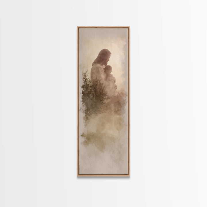 Olive Grove Peace | Framed Canvas Print | Christian Art Work | Jesus Painting | Tall Skinny Art Print | Christian Christmas Decor | Christi