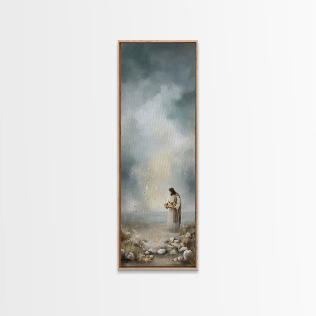 Bread Of Hope | Framed Canvas Print | Christian Wall Art | Jesus Painting | Christian Art Canvas | Modern Christian Art | Narrow Art | Chri