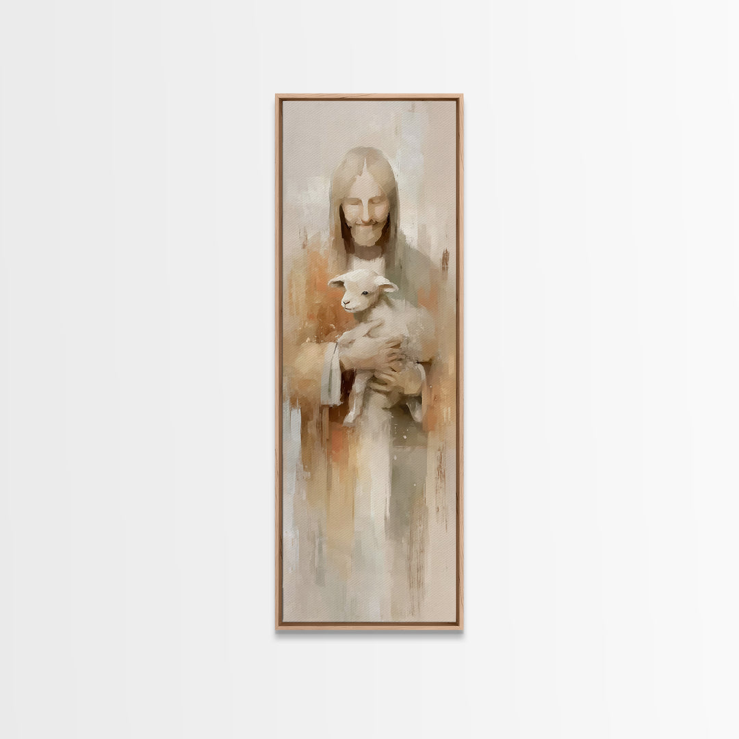 Shepherd’s Peace – Framed Canvas Print – Christian Art Canvas – Christian Wall Art – Jesus Painting – Narrow Art – Christmas Art Work