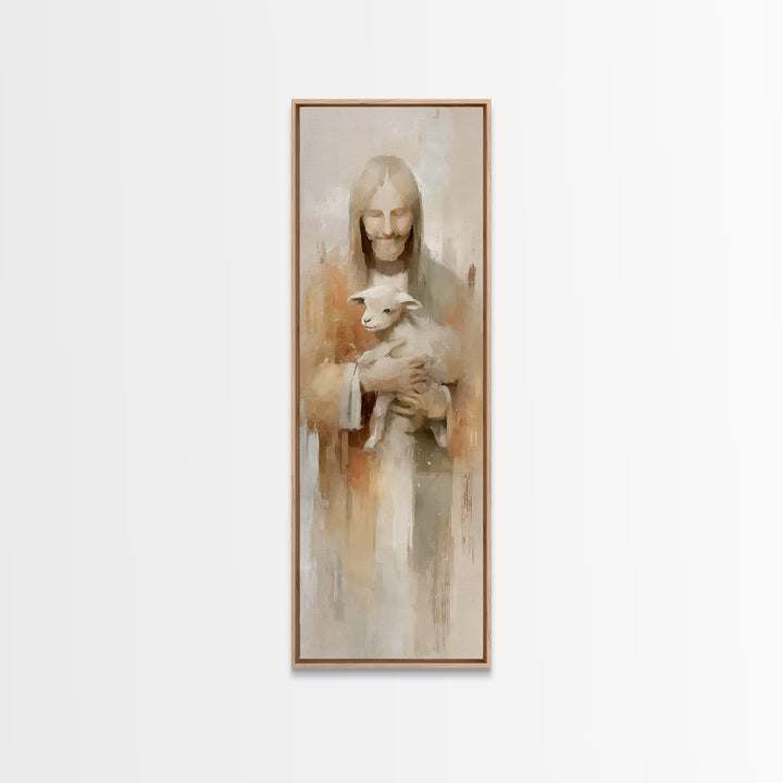 Shepherd’s Peace – Framed Canvas Print – Christian Art Canvas – Christian Wall Art – Jesus Painting – Narrow Art – Christmas Art Work