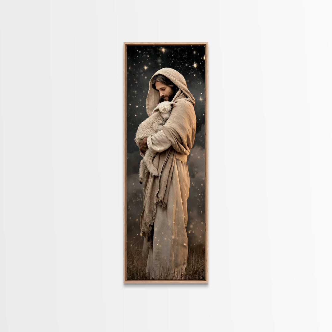 Divine Warmth – Framed Canvas Print – Christian Art Canvas – Jesus Painting – Christian Painting – Tall Skinny Art Print – Christian Christ